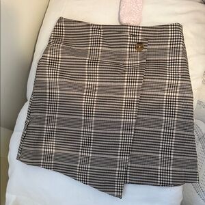 Zara Plaid Wrap Skirt in Black and Cream